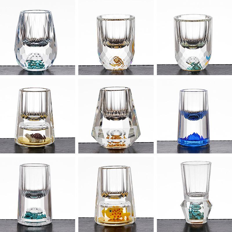 Креативная хрустальная рюмка для байцзю, высококлассная рюмка «Цзиньшань», рюмка для байцзю с золотой фольгой, бытовой набор рюмок на один глоток, винный набор, подарочная упаковка