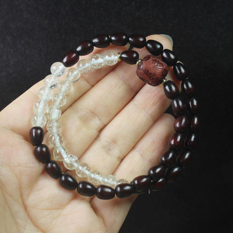 Blood Sandalwood Waterdrop Double Wrap Bracelet Old Style Beads Six-Word Motto Prayer Beads