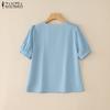 ZANZEA Women Casual Round Neck Summer Short Sleeve Blouse