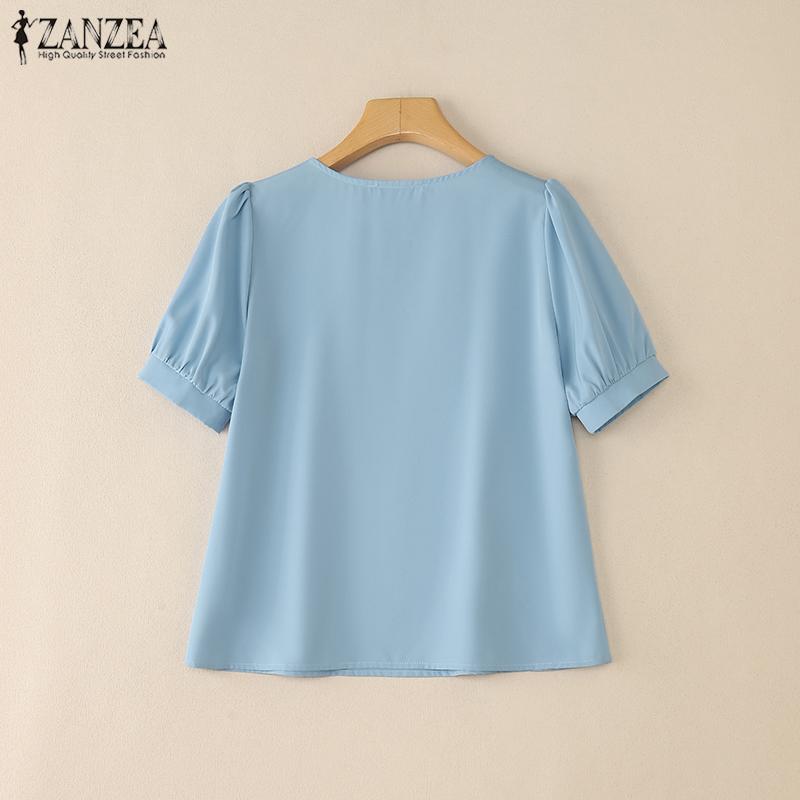 ZANZEA Women Casual Round Neck Summer Short Sleeve Blouse