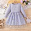Girls Long Sleeve Princess Dress Floral Mesh Ruffle Kids Casual Party