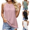 Women's Fashion Summer Hollow Off Shoulder Tank Tops Solid Color Casual Round Neck Halter Tops Sleeveless Top