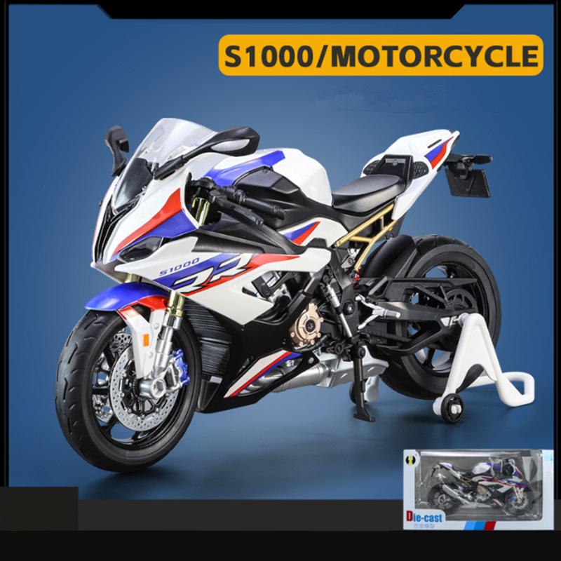1/9 BMW S1000RR Alloy Racing Motorcycle High Simulation Metal Street Sports Motorcycle Model with Light Collection Children Toy Gift