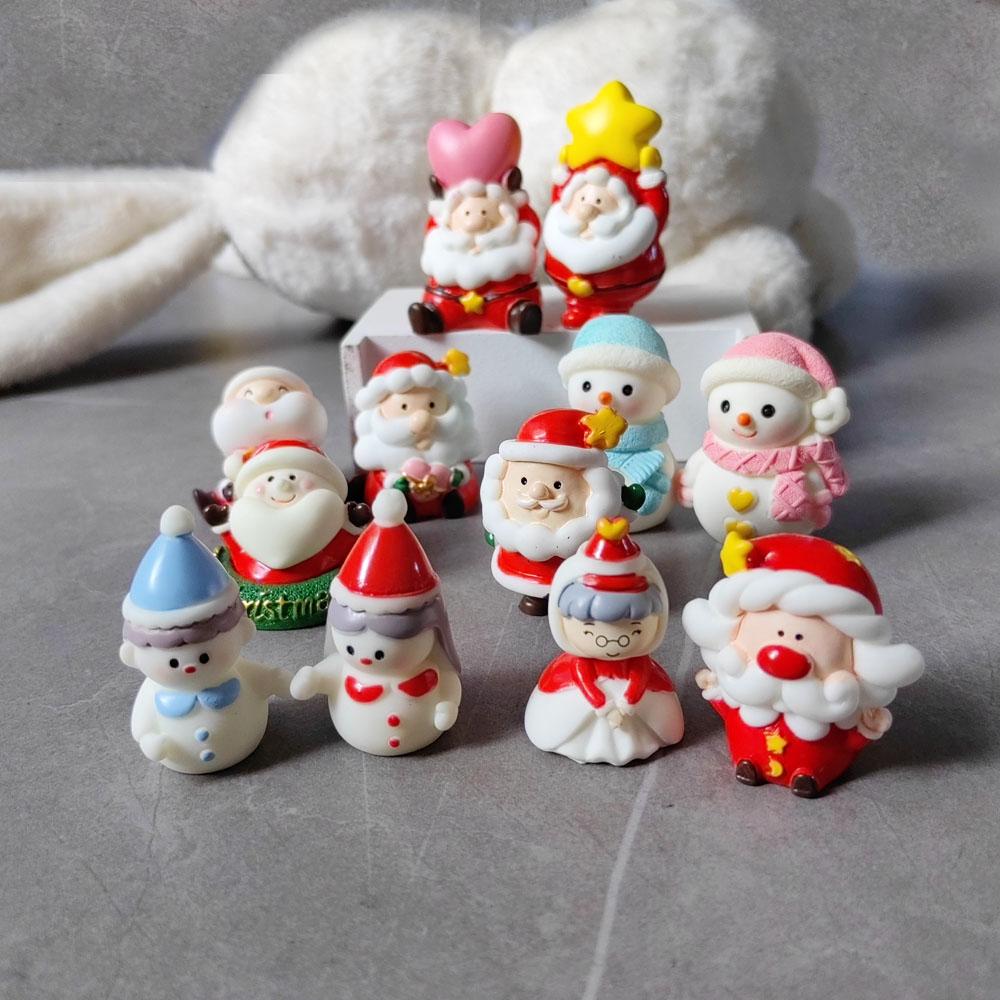 2pc Santa Claus Snowman Home Christmas Decoration Resin Craft Miniature Figure Tiny Bonsai Microlandscape Fairy Garden Decor