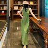Праздничный стиль ретро зеленое платье-жилет женское летнее талия тонкий шикарный нишевое длинное платье