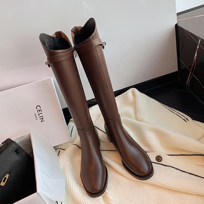 Grape Mom Studiolee Черные ботинки Женские Интернет-знаменитость На молнии Толстая подошва Высокие Узкие Ботинки для мотоциклистов