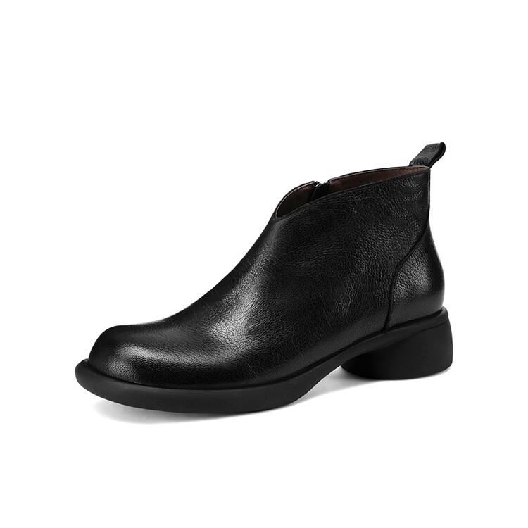 Модные новые осенне-зимние женские ботинки из натуральной кожи, модные ботильоны с круглым носком для женщин, короткие ботинки, обувь на массивном каблуке, ботинес мухер