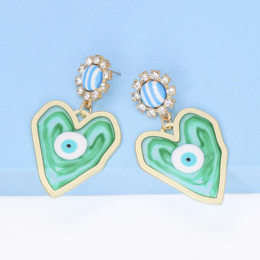 Pinkdudu New Fashion Blue Heart Devil's Eye Drop Earrings Exaggerated Creative Red Green Earring for Women Jewelry PD1244
