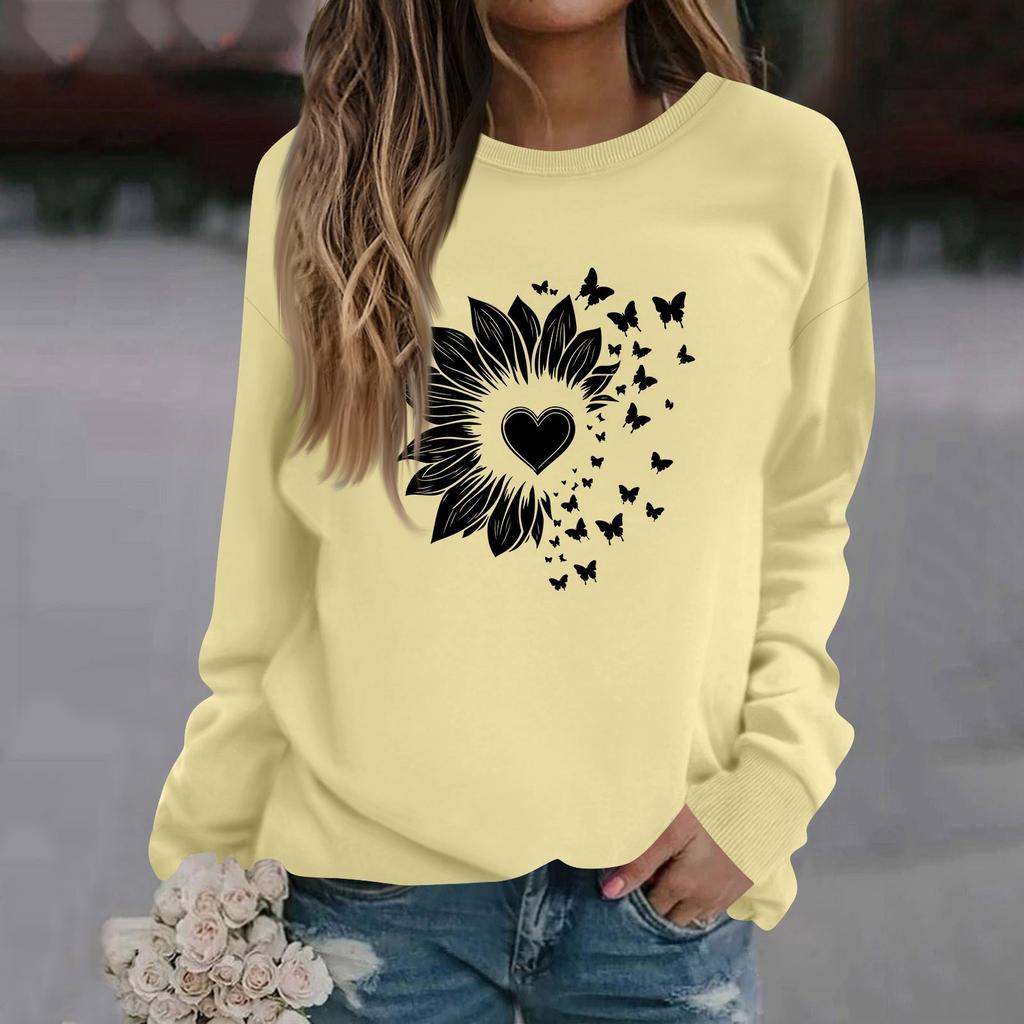 Женская модная повседневная толстовка с длинным рукавом и круглым вырезом с принтом