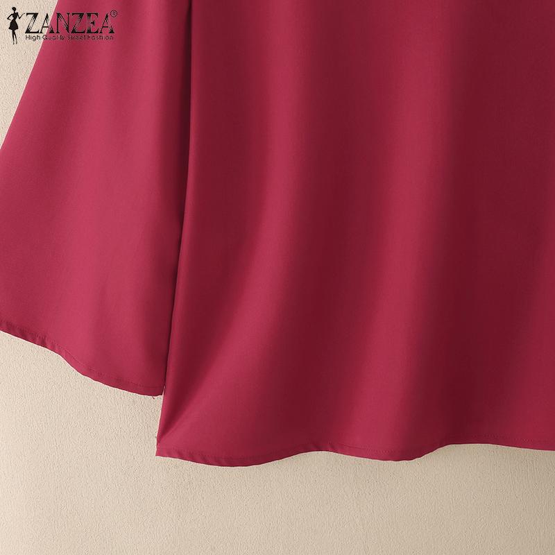 ZANZEA Women Casual V-Neck Solid Color Loose 3/4 Sleeve Blouse