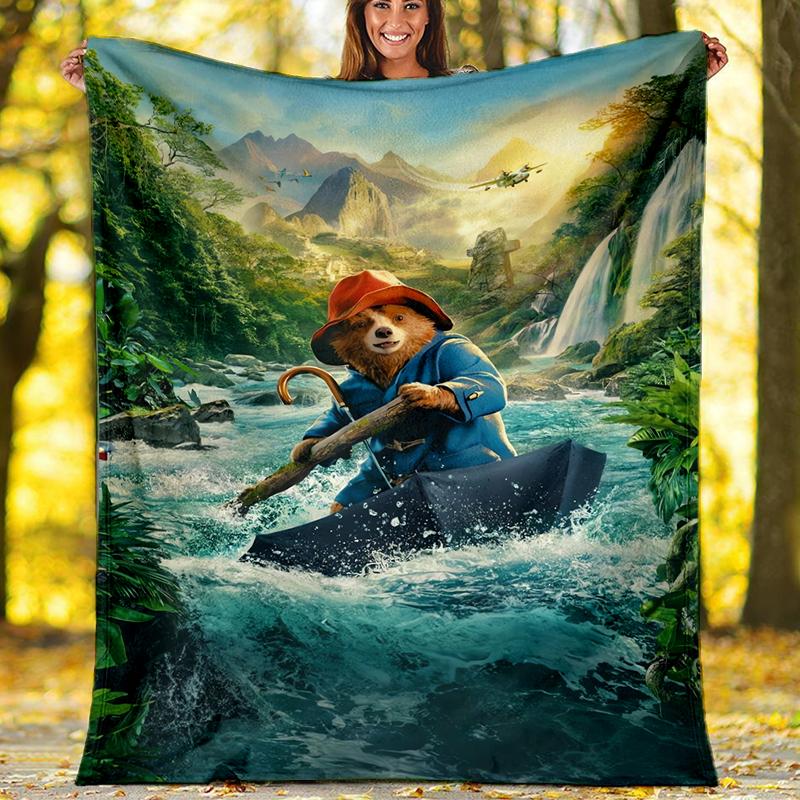 Paddington Bear Theme Printed Blanket - Perfect for Couch, Bed, Travel & Outdoor Use | Machine Washable, Cozy & Durable.