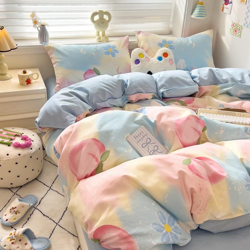 Набор из 4 предметов Класс А Материнский Младенческий класс Маленький Свежий Шлифованный Набор из 4 предметов Приятная к коже Простыня Стиранный хлопок Пододеяльник Общежитие Набор из 3 предметов