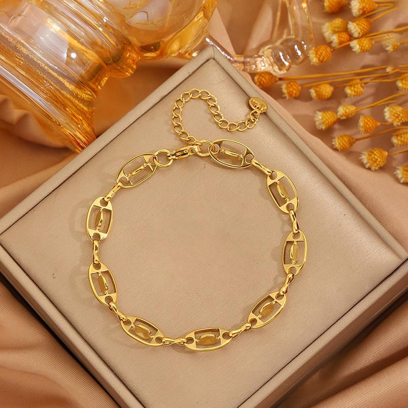 Роскошный браслет с четырехлистником: Позолоченная 18K, Невыцветающая Титановая Сталь с Алмазными Акцентами