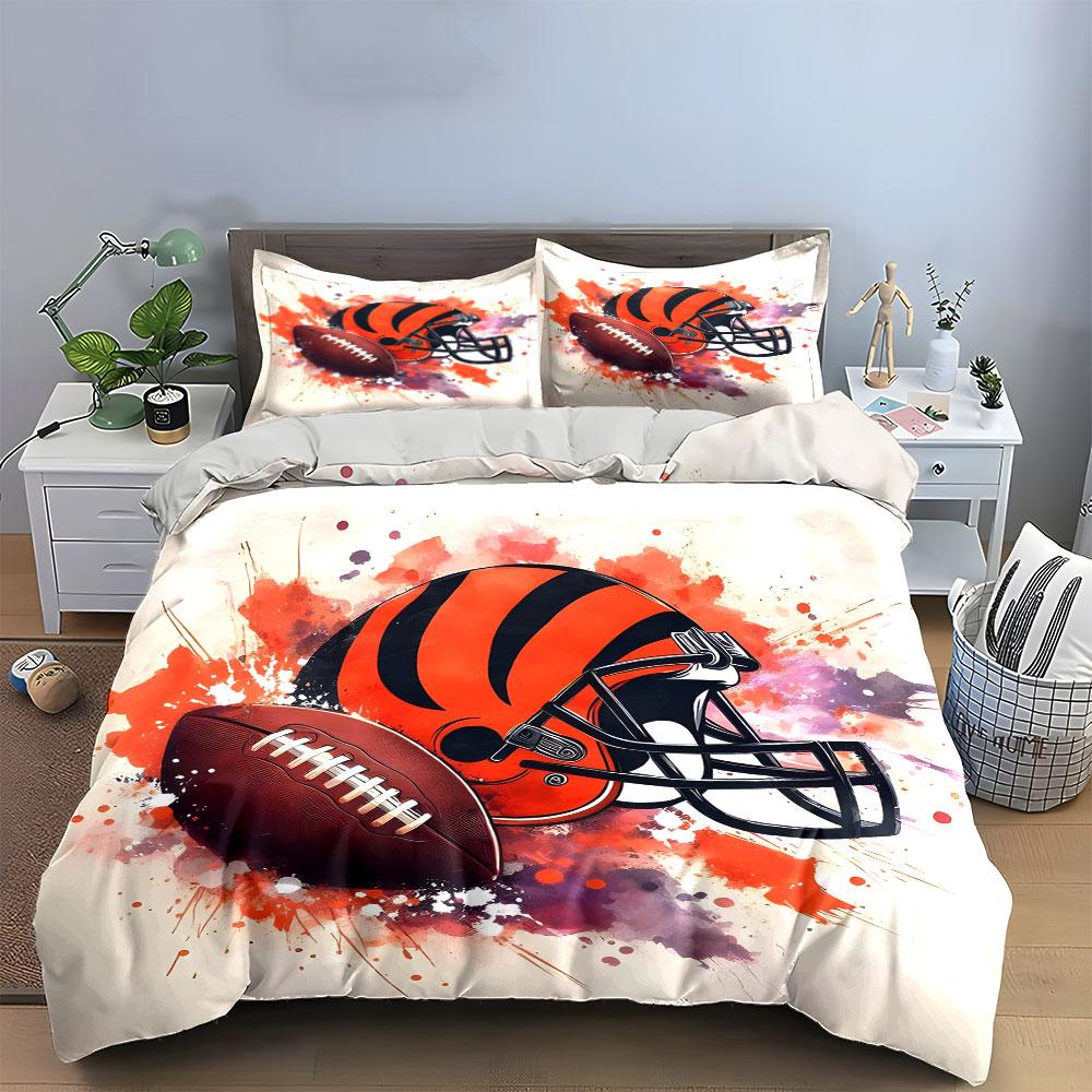 "Football Helmet Art Trio" Bedding Set with 1 Duvet Cover 2 Pillowcases Single Double King Queen, Gift