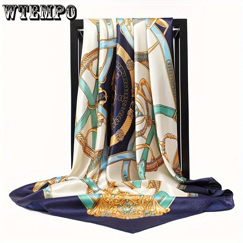 Printed Silk Scarf for Women Versatile Thin Simulation Silk Scarf 90*90cm Large Square Scarf