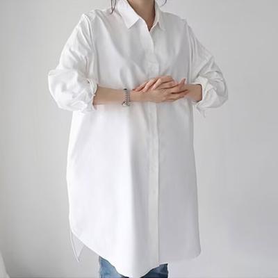 Женская рубашка с лацканами, длинным рукавом, однобортная, топы-рубашки однотонные, средней длины, с неровным краем, топы-рубашки для работы
