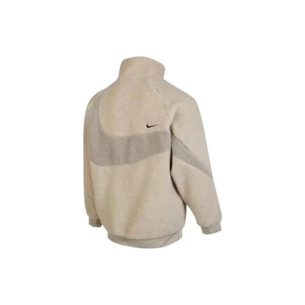 Nike Сплошной цвет с логотипом и воротником-стойкой, двусторонняя теплая куртка на подкладке из шерпы, мужские куртки кремового цвета FB1910-236