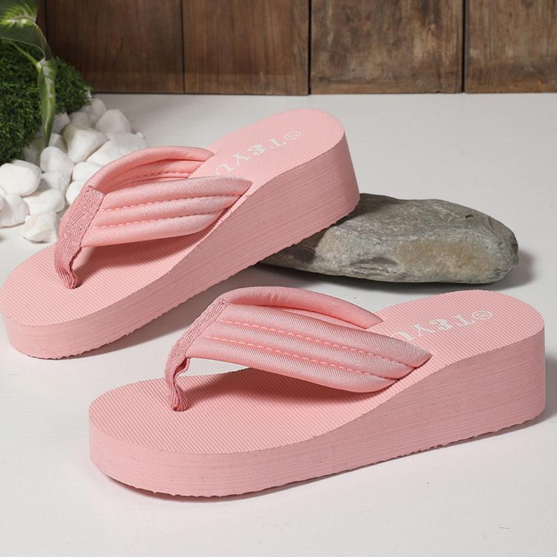 Мода 2025 Летние Пляжные Розовые Шлепанцы для Женщин Нескользящие Легкие Шлепанцы на Платформе Женская Мода Толстая Подошва Шлепанцы с Перемычкой для Пальца Mujer