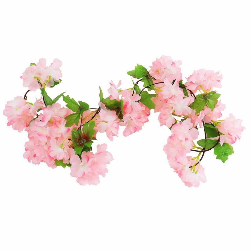 230cm Pink White Cherry Blossom Silk Artificial Vine Sakura Hanging Flowers For Wedding Home Wall Decoration Fake Leavse Garland