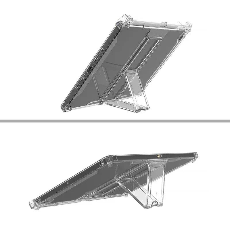 Прозрачная задняя крышка из ТПУ с подставкой для iPad 10.2 2021 2020 2019 (iPad 9, 8, 7 поколения) Чехол для карандашей 4 противоударные подушки безопасности