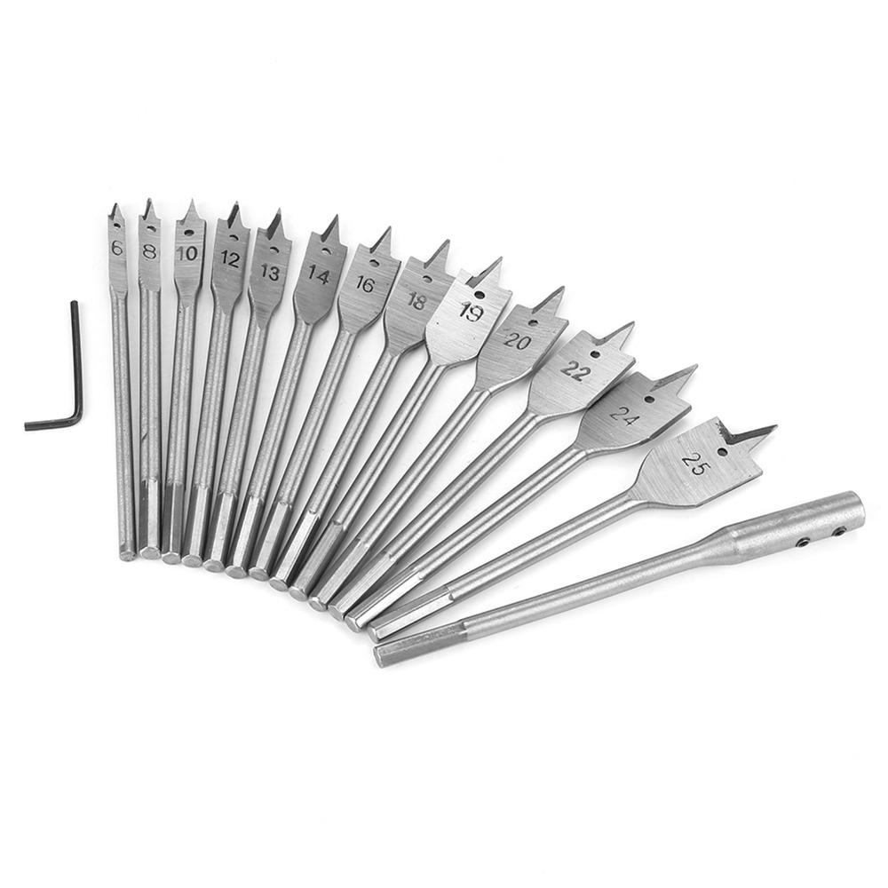 15pcs 6-25mm Spade Drill Bit Set Carbon Steel Paddle Flat Bit Wood Drill Bit Set For Wood Drilling