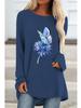 Женская футболка больших размеров с цветочным принтом, удобная, с длинным рукавом и круглым вырезом, повседневная, свободного кроя, средней длины