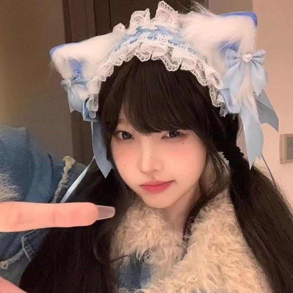 Jk Ruffled Headband Ribbon Bow Barrettes Sweet Lolita Lace Headband  Cosplay Accessory