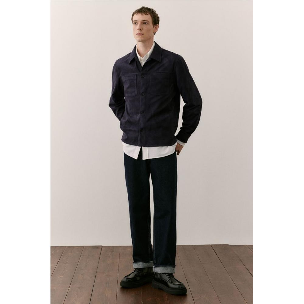HM Textured oversHirt Regular Fit Navy Blue