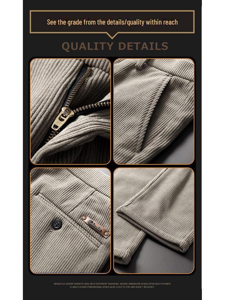 Мужские вельветовые повседневные свободные прямые брюки из бархата — теплые и плотные для осени и зимы