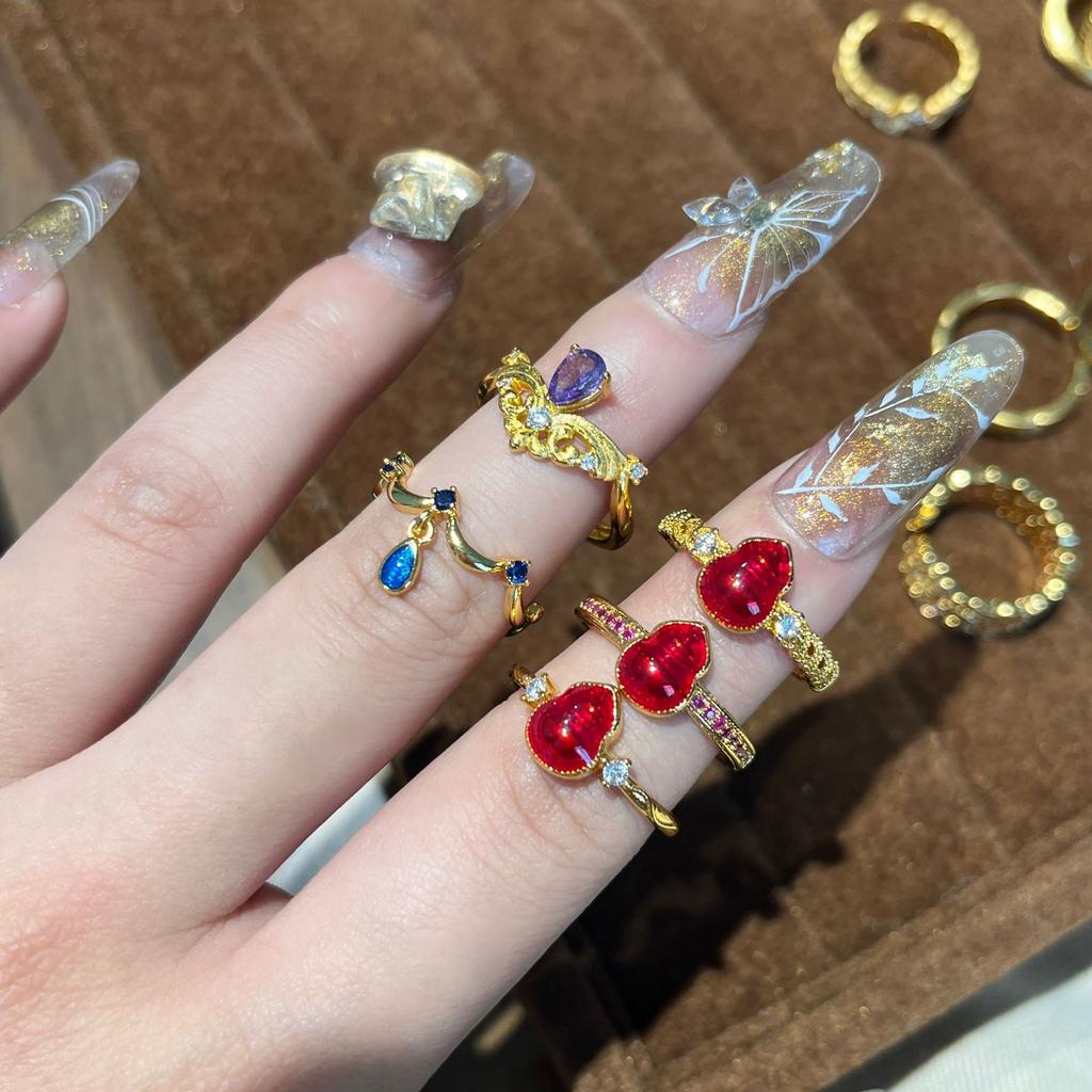 Винтажное матовое кольцо класса люкс рубиново-пурпурного цвета с бриллиантами и эмалью, кольцо на указательный палец, для ношения в несколько рядов, ветер, премиальные универсальные аксессуары