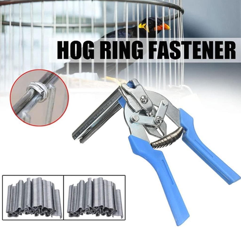 Hog Ring Plier Tool and 600Pcs M Clips Staples Rabbit Chicken Mesh Cage Wire Fencing Caged Clamp Installation Poultry Cage Plier