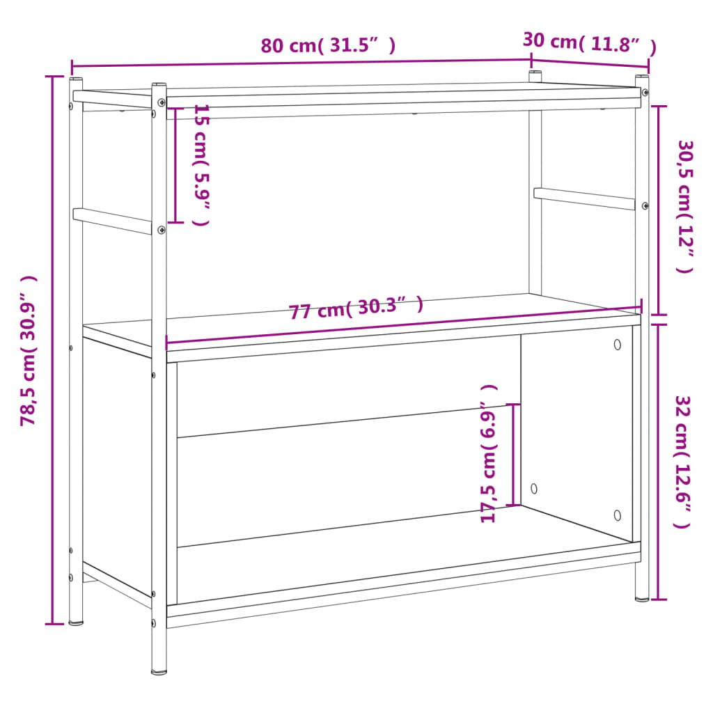 Bookcase Grey Sonoma 80x30x78.5 cm Engineered Wood and Iron