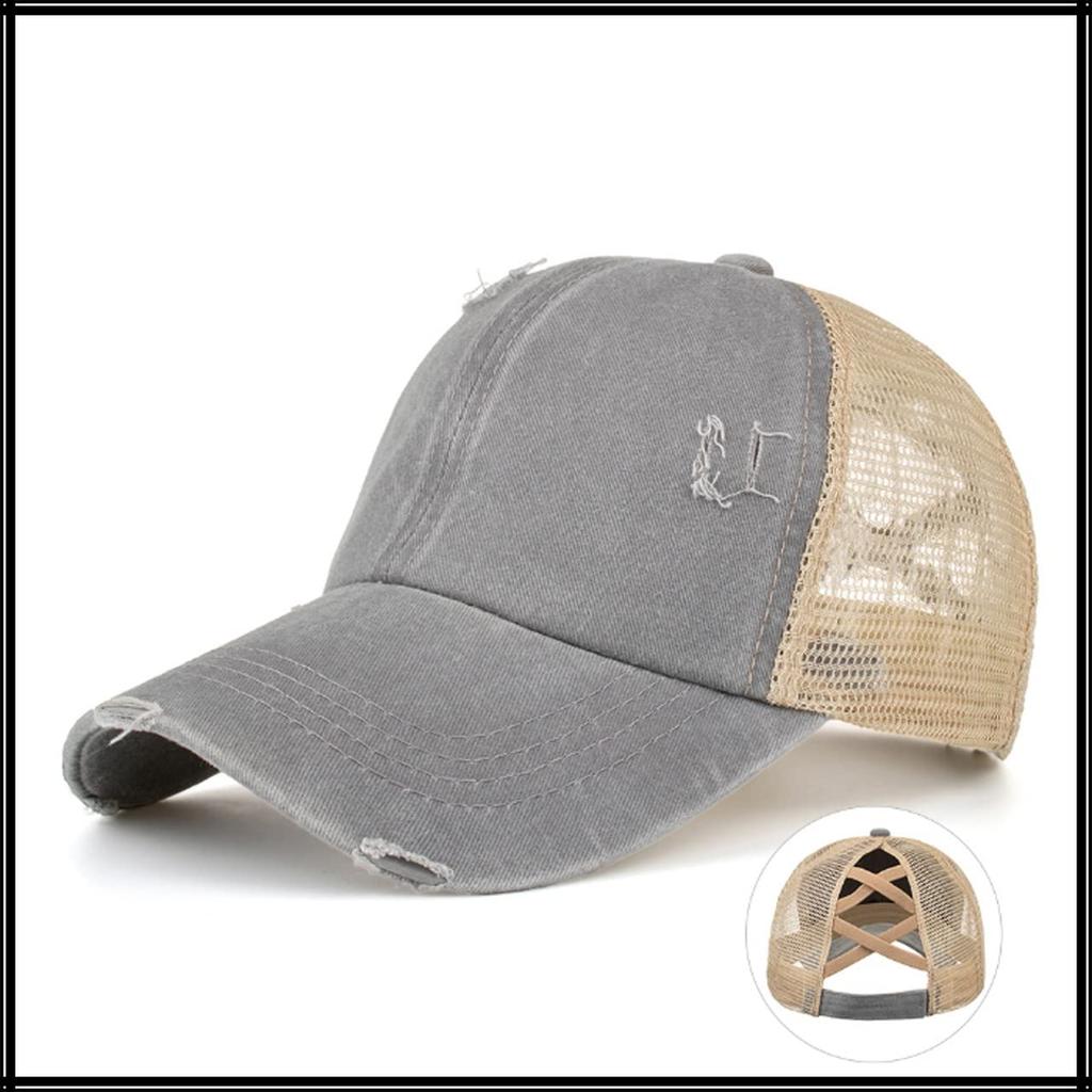 Mesh CA662 [White Fang] Cap, Distressed, Hat, Running, Outdoor, Women, Men, (Khaki)