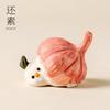 Purple Clay Garlic Bird Tea Pet Ornament, Cute Garlic Bird Tea Play Decoration, Handmade Ceramic Tea Ceremony Accessory for Home Office Desk