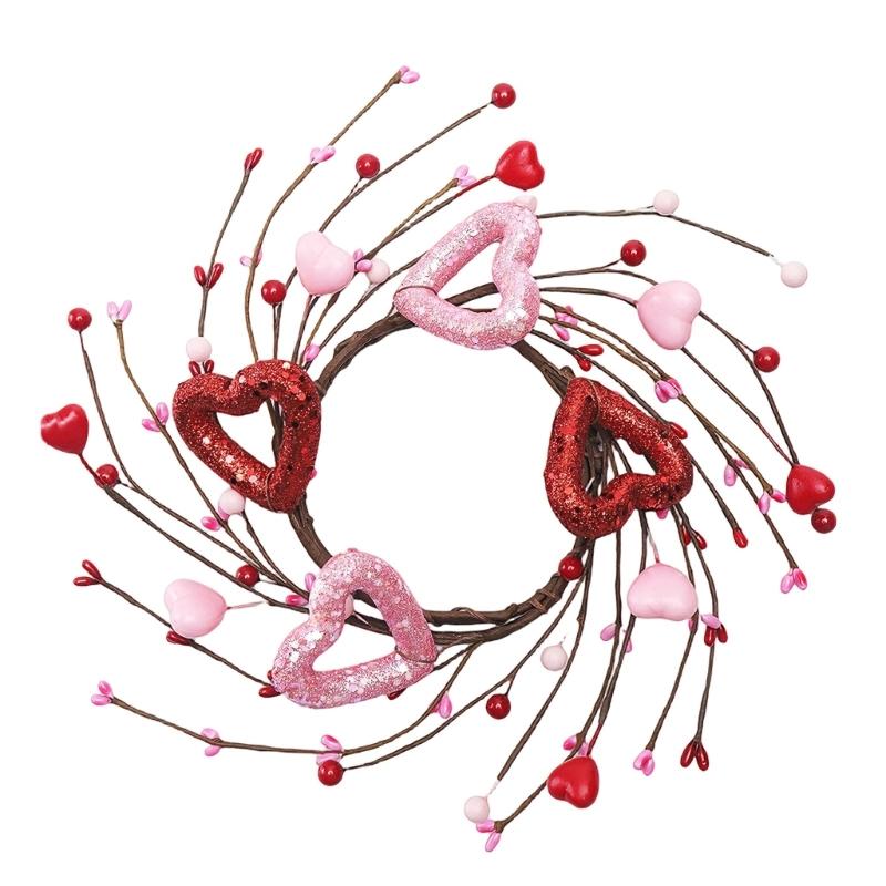 Valentine Candle Rings Wreaths Heart Berries Candle Holders Mini Wreaths for Party Wedding Window Table Centerpieces