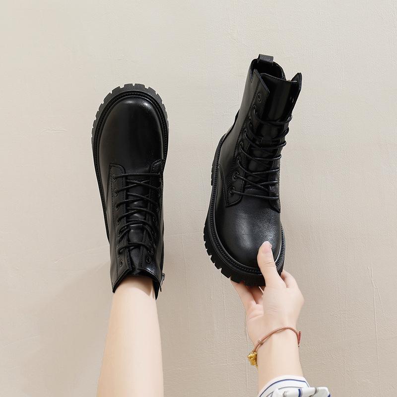 Кожаные ботинки весна 2025 новые британские ботинки Martin верхняя одежда модные рукава толстая подошва круглая голова короткие ботинки женская обувь прилив F06