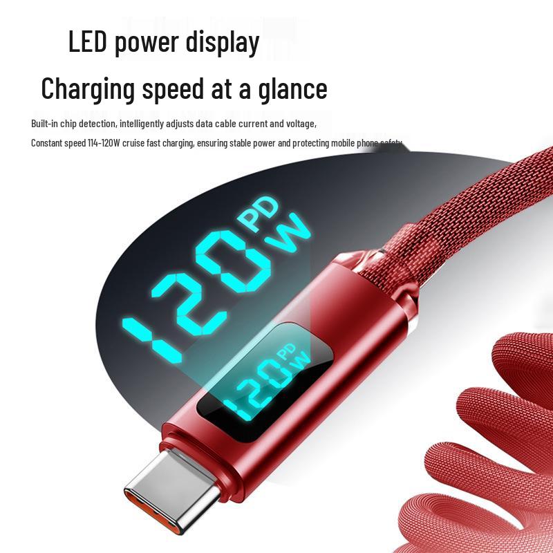 Весенний USB-кабель для быстрой зарядки 120 Вт для устройств Apple, Huawei, Honor, Type-C.