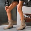 Fashion Women's Embroidered Western Cowboy Boots Autumn Pointed Thick Heel Fashion Women's Shoes Low Heel Loose Leather Short Boots