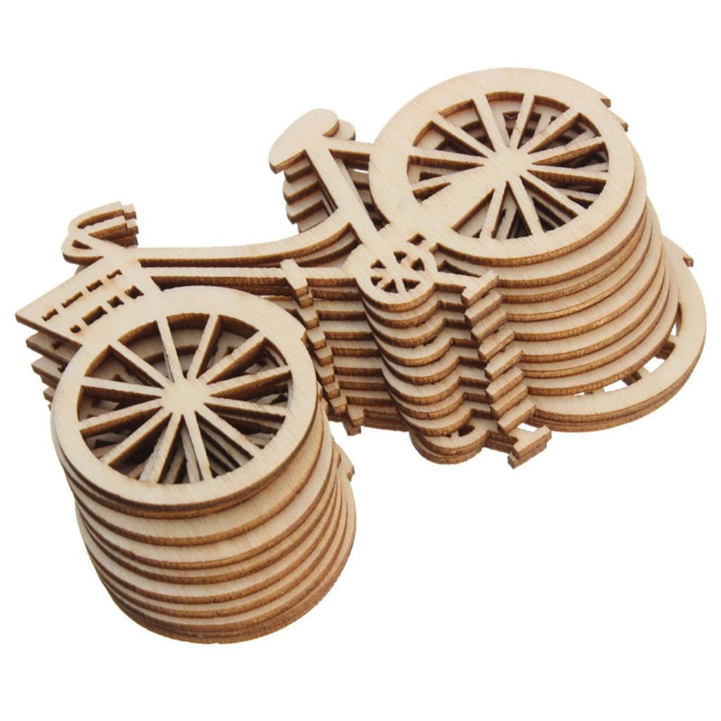 10pcs Wooden Bicycle Bike Cutout Veneers Slices DIY Crafting Ornament Theme Wedd