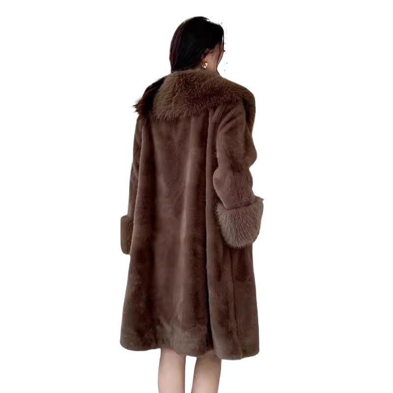European and American autumn and winter women's extended imitation fur suit collar coat coat artificial fur imitation fur coat