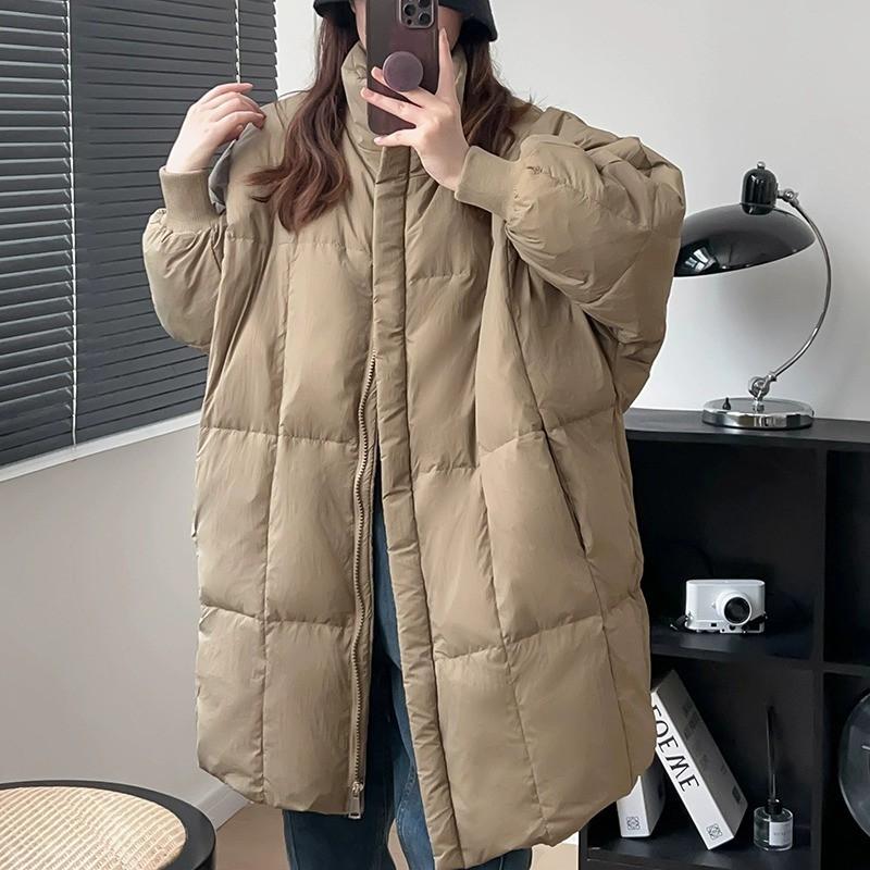 Womens Oversized Puffer Coat 2026 Winter Mid-Length Loose Fit Cotton-Padded Jacket Black Gray Khaki