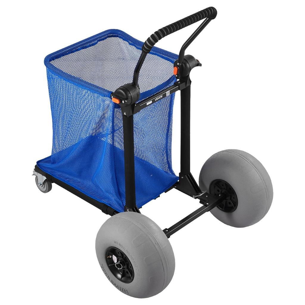 Beach Cart with Large Wheels for Sand, 75 kg Load Capacity, Heavy Duty Folding Beach Wagon with 320 mm Balloon Wheels, Storage Bag, 180° Adjustable