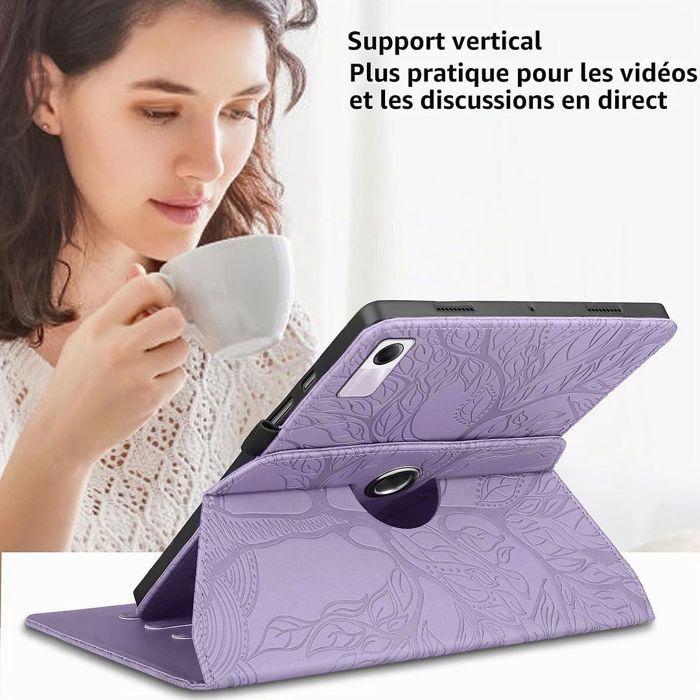 Coque pour Xiaomi Redmi Pad SE 11 Pouces, Protection Synthécuir Relief Arbre Violet
