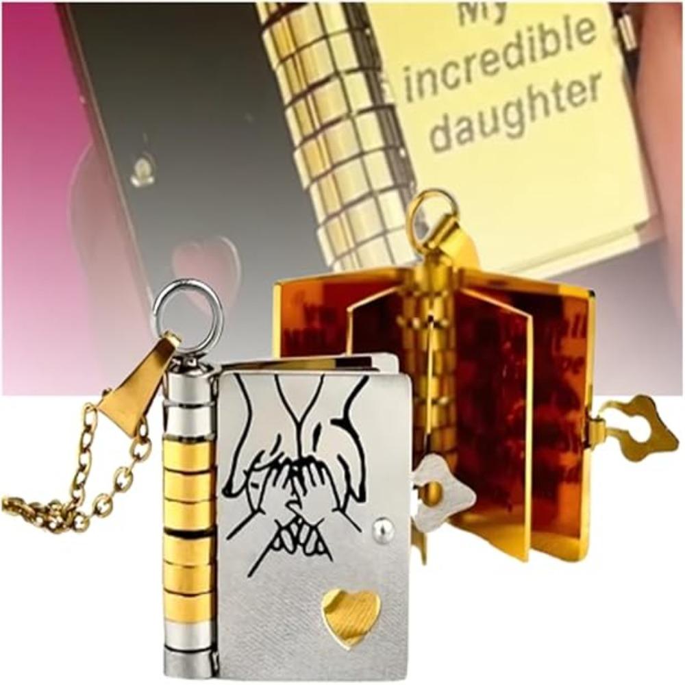 Открывающееся ожерелье-книга для дочери из нержавеющей стали золотого цвета, ожерелье-подвеска в виде мини-книги с гравированной информацией