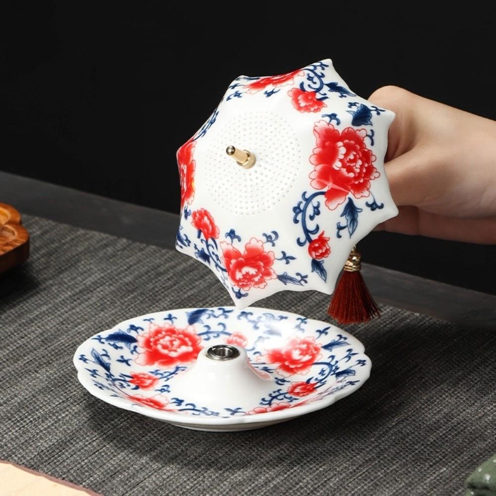 Chinese Style Tea Infuser Tea Tray Set Traditional Blue and White Porcelain Tea Filter Tea Room