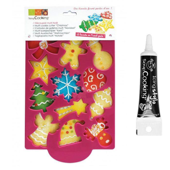 Plaque découpoirs à biscuits Noël + Stylo de glaçage noir