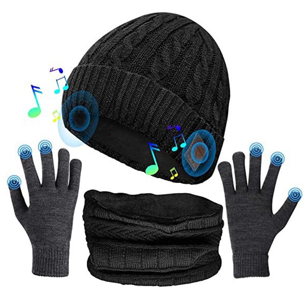 3 In 1 Bluetooth 5.0 Music Beanie Set Winter Hat Earflap Neck Gaiter Scarf Gloves Birthday Gift for