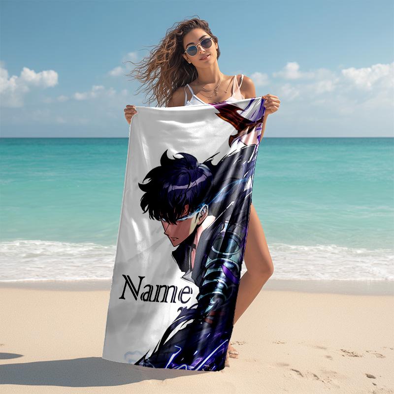 Personalized customized proof beach towel with Solo Leveling pattern - soft, absorbent,quick-drying,perfect swimming,camping&bathing