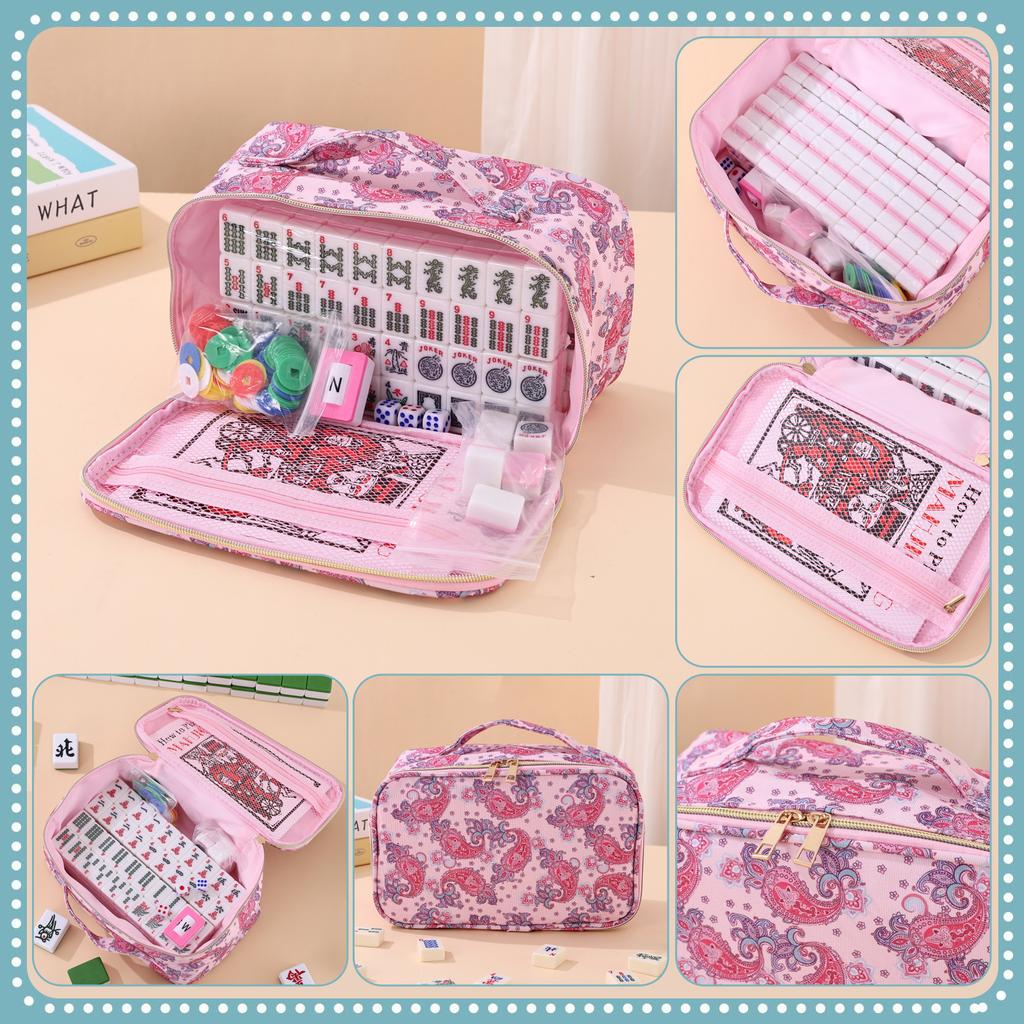 Hot-selling mahjong set, including a waist bag, a printed mahjong set, and a multi-functional, large-capacity cosmetic bag