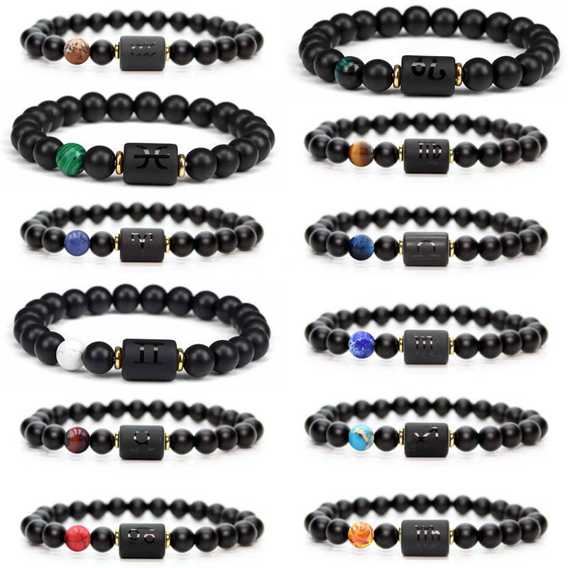 New Agate Hombre Jewellery Masculina Natural Bracelet Stone 12 Constellation Beads Couple Unisex